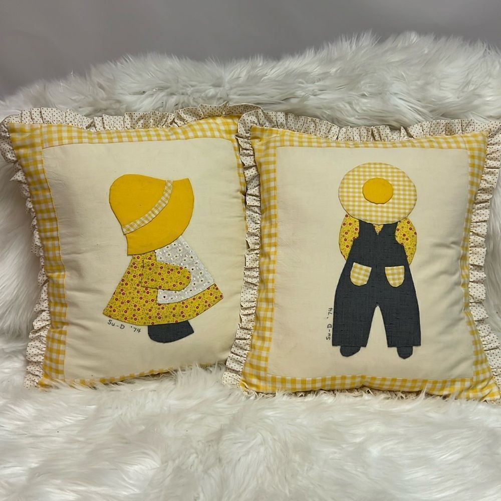 VINTAGE HAND MADE QUILTED ACCENT THROW‎ PILLOWS AMISH PRAIRE FARMHOUSE SET OF 2